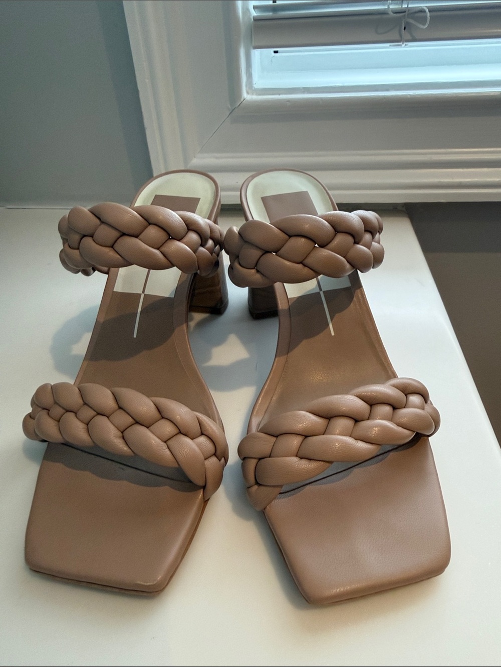 Dolce Vita Braided Double-Strap Block Heel Sandals in Taupe